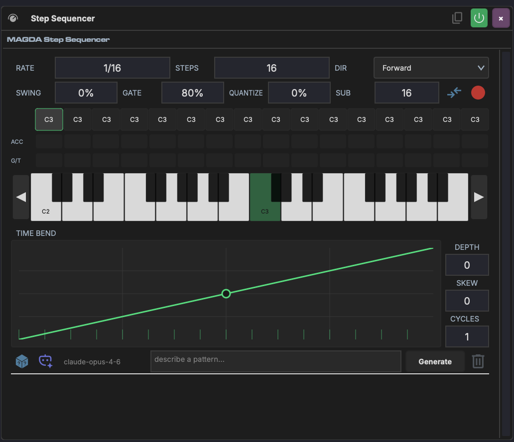 MAGDA Step Sequencer device panel